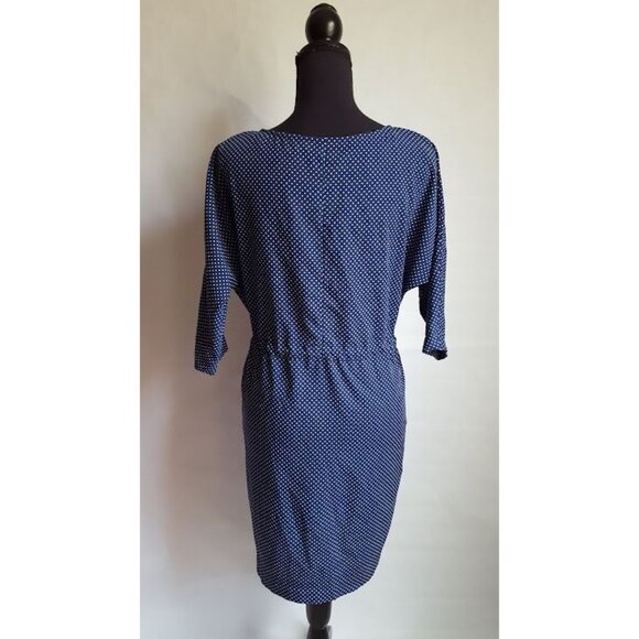 Zara Basic Women's Dress Medium Blue Polka Dot Drawstring Waist Pockets - Picture 7 of 10